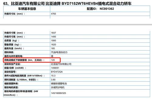 比亚迪秦插电混动配置